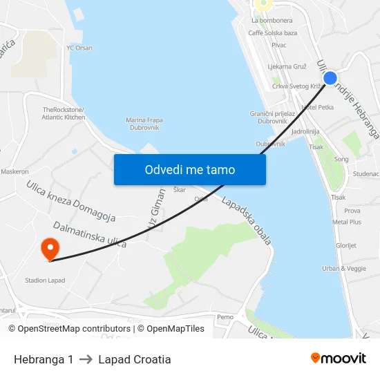 Hebranga 1 to Lapad Croatia map