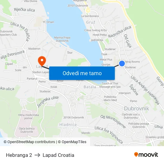 Hebranga 2 to Lapad Croatia map