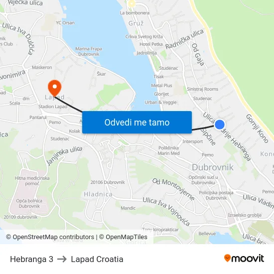 Hebranga 3 to Lapad Croatia map