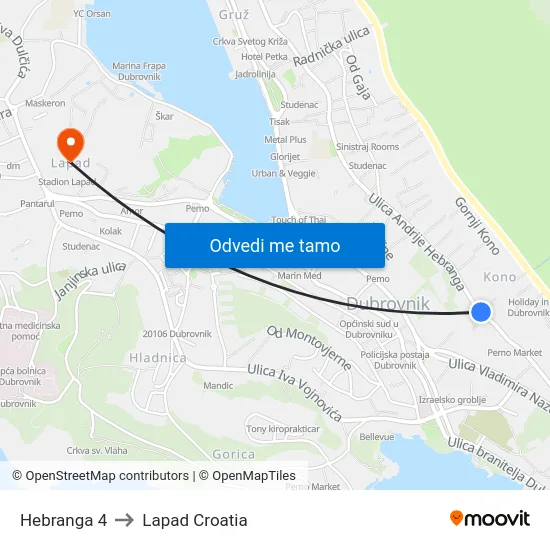 Hebranga 4 to Lapad Croatia map