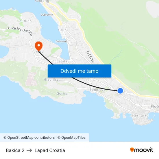 Bakića 2 to Lapad Croatia map