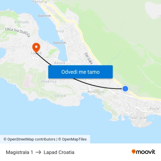 Magistrala 1 to Lapad Croatia map