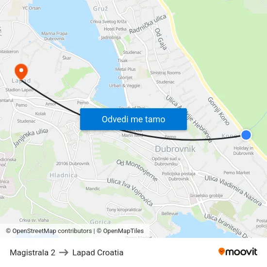 Magistrala 2 to Lapad Croatia map