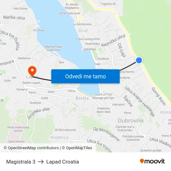 Magistrala 3 to Lapad Croatia map