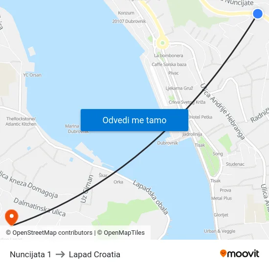 Nuncijata 1 to Lapad Croatia map
