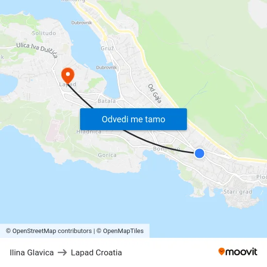 Ilina Glavica to Lapad Croatia map