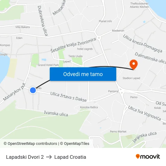 Lapadski Dvori 2 to Lapad Croatia map