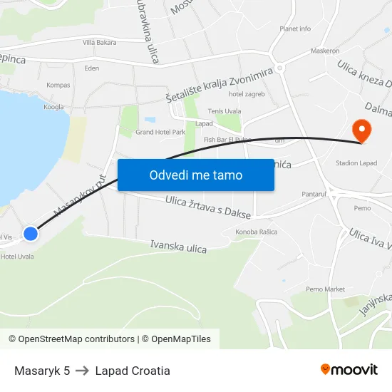 Masaryk 5 to Lapad Croatia map