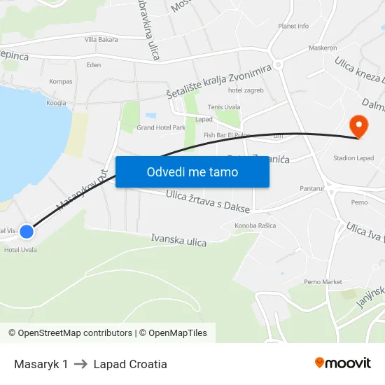 Masaryk 1 to Lapad Croatia map