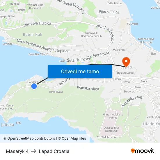 Masaryk 4 to Lapad Croatia map