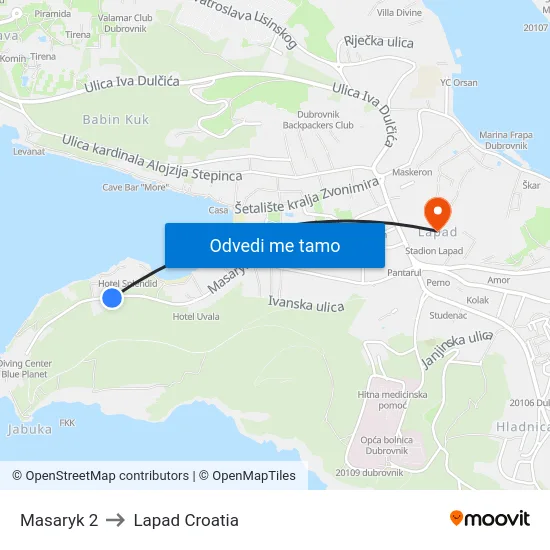 Masaryk 2 to Lapad Croatia map