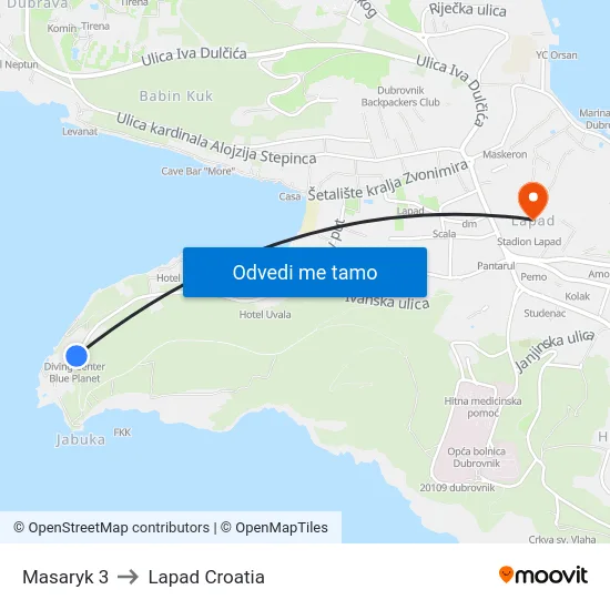 Masaryk 3 to Lapad Croatia map