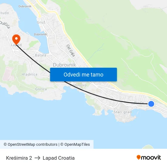 Krešimira 2 to Lapad Croatia map