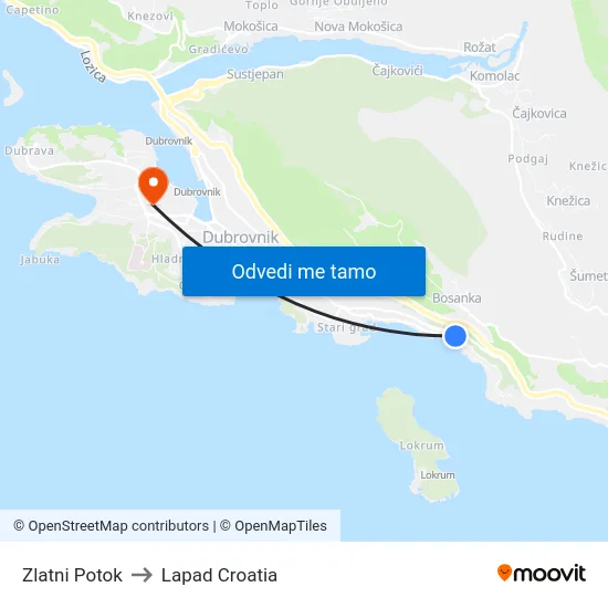 Zlatni Potok to Lapad Croatia map
