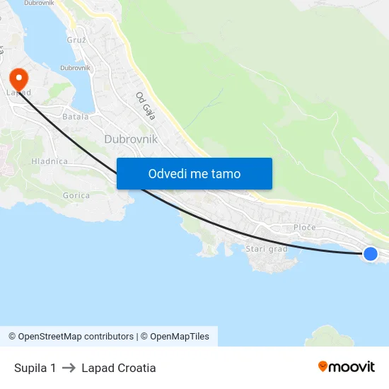 Supila 1 to Lapad Croatia map