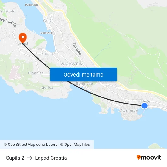 Supila 2 to Lapad Croatia map