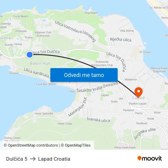 Dulčića 5 to Lapad Croatia map
