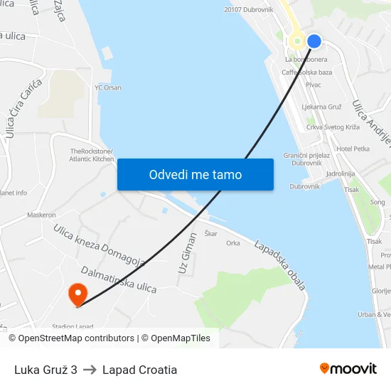 Luka Gruž 3 to Lapad Croatia map