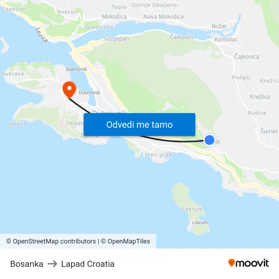 Bosanka to Lapad Croatia map