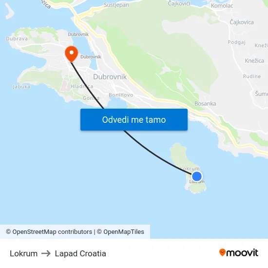 Lokrum to Lapad Croatia map