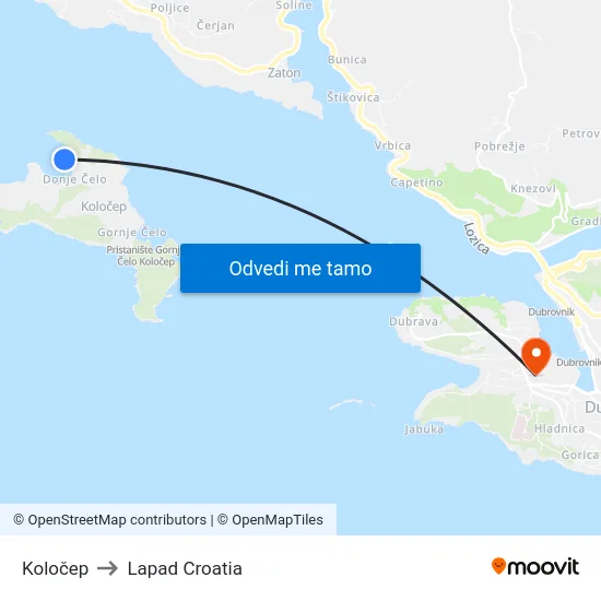 Koločep to Lapad Croatia map