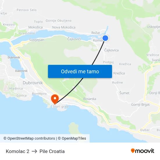Komolac 2 to Pile Croatia map