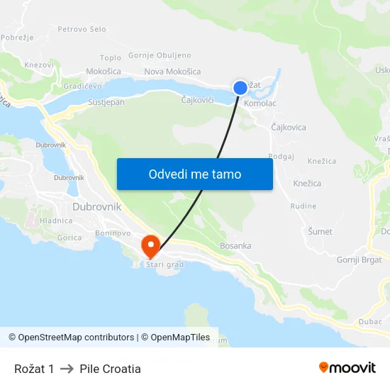 Rožat 1 to Pile Croatia map