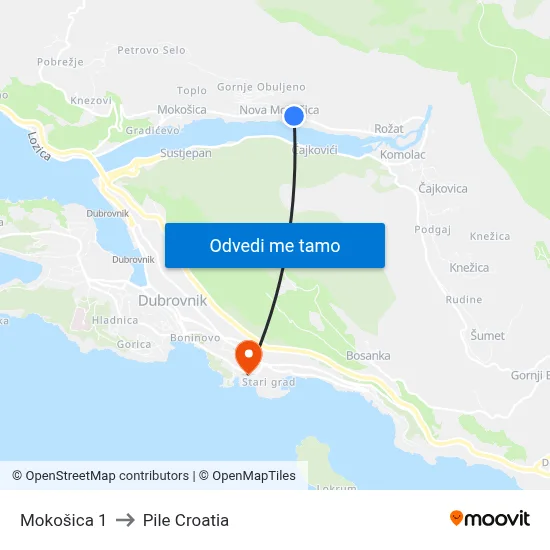 Mokošica 1 to Pile Croatia map