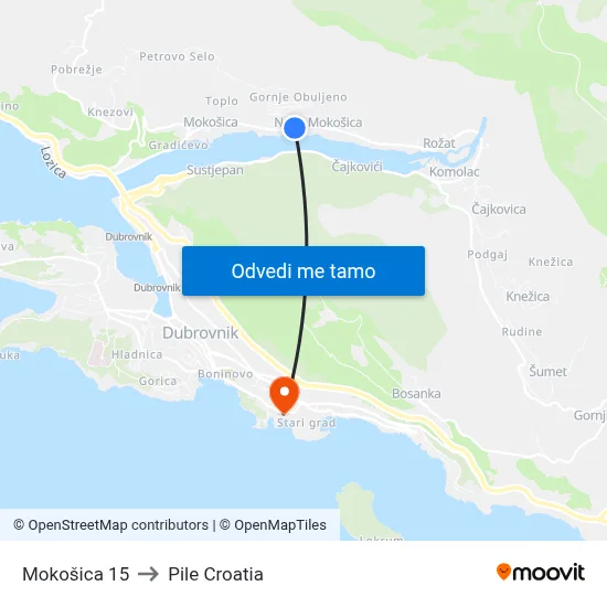 Mokošica 15 to Pile Croatia map