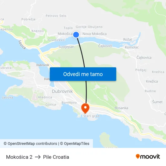 Mokošica 2 to Pile Croatia map