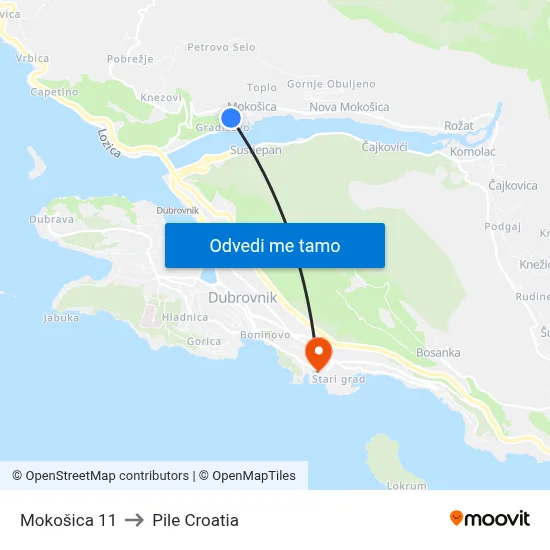 Mokošica 11 to Pile Croatia map