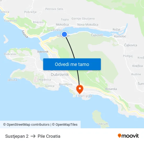 Sustjepan 2 to Pile Croatia map