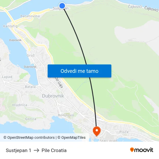 Sustjepan 1 to Pile Croatia map