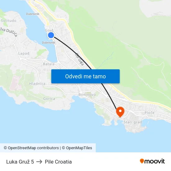 Luka Gruž 5 to Pile Croatia map