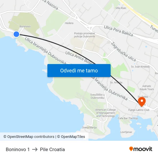 Boninovo 1 to Pile Croatia map