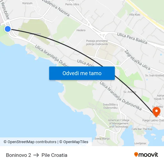 Boninovo 2 to Pile Croatia map