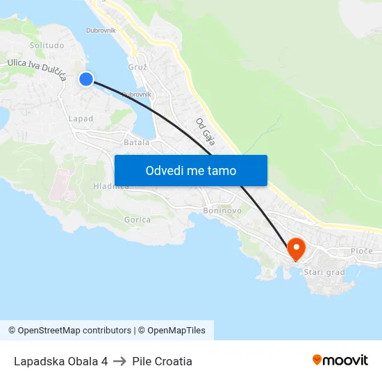 Lapadska Obala 4 to Pile Croatia map