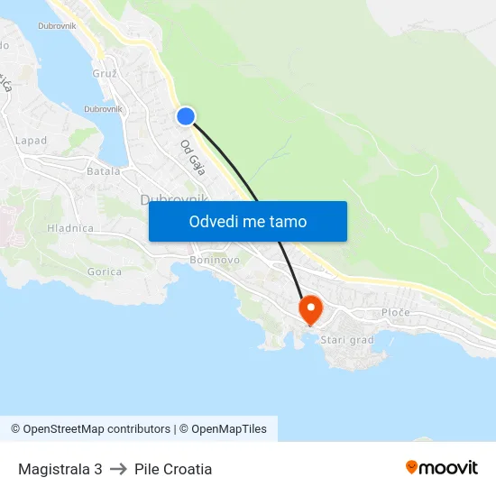 Magistrala 3 to Pile Croatia map