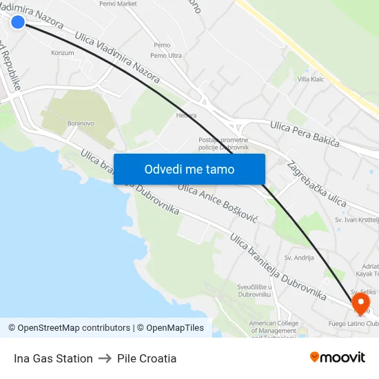Ina Gas Station to Pile Croatia map
