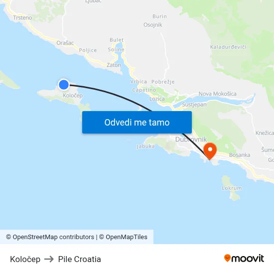 Koločep to Pile Croatia map