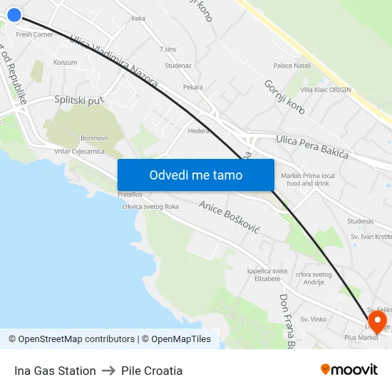 Ina Gas Station to Pile Croatia map
