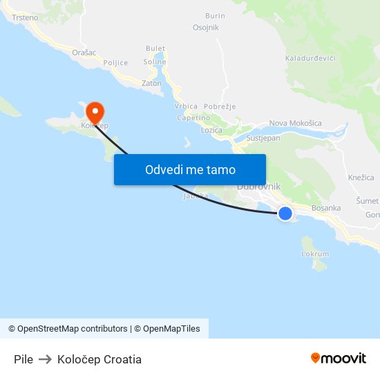 Pile to Koločep Croatia map