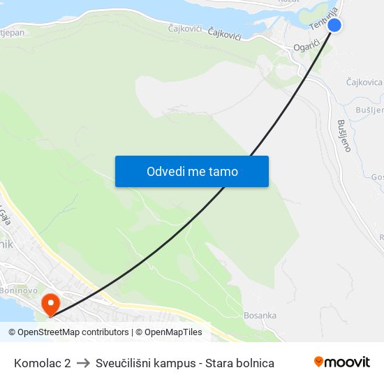 Komolac 2 to Sveučilišni kampus - Stara bolnica map