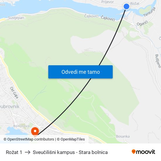 Rožat 1 to Sveučilišni kampus - Stara bolnica map