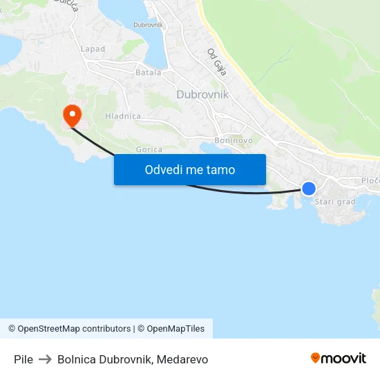 Pile to Bolnica Dubrovnik, Medarevo map