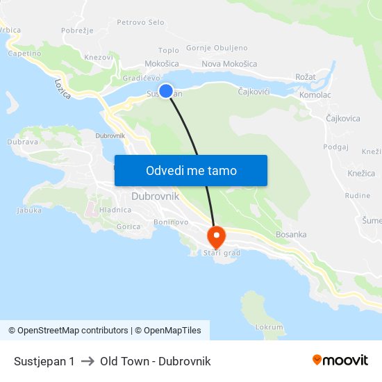 Sustjepan 1 to Old Town - Dubrovnik map