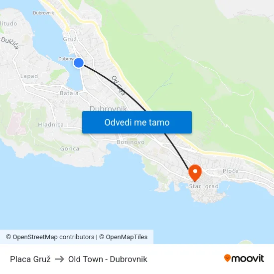 Placa Gruž to Old Town - Dubrovnik map