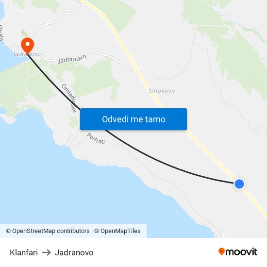 Klanfari to Jadranovo map