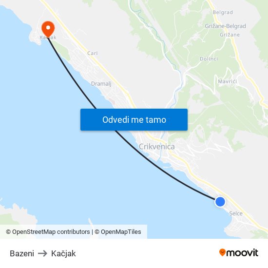 Bazeni to Kačjak map