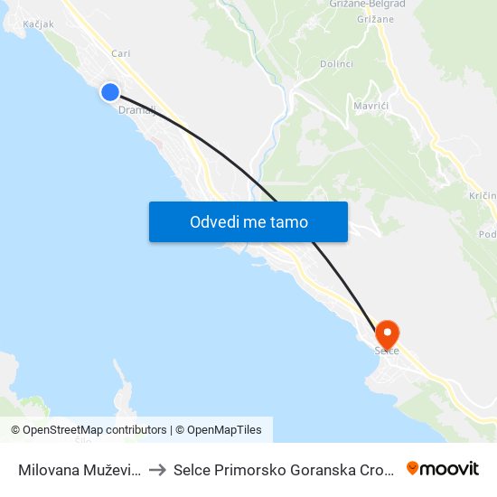 Milovana Muževića to Selce Primorsko Goranska Croatia map